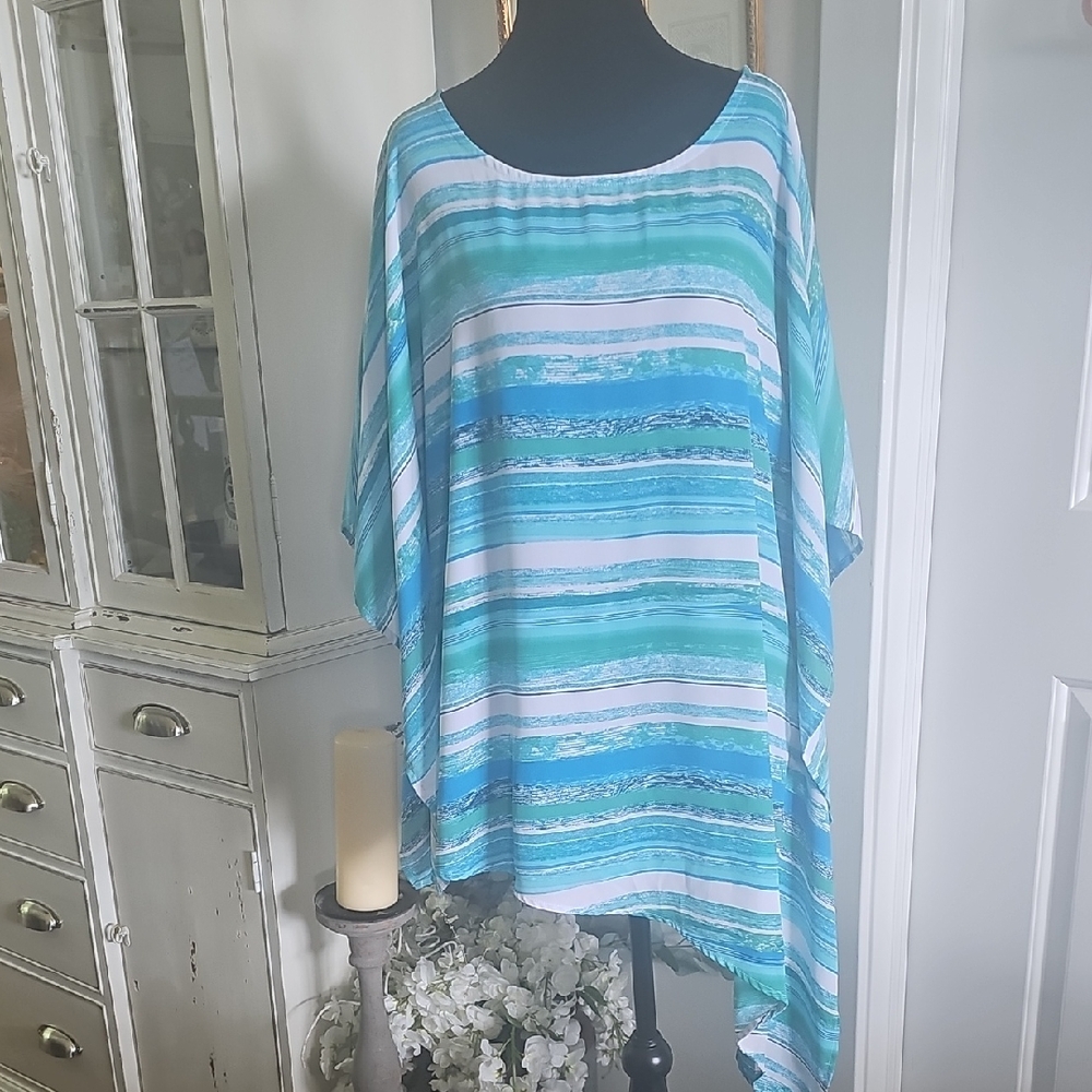 ZAC & RACHEL Blue and Green Kimono Kaftan Swim Coverup‎ Size 1X